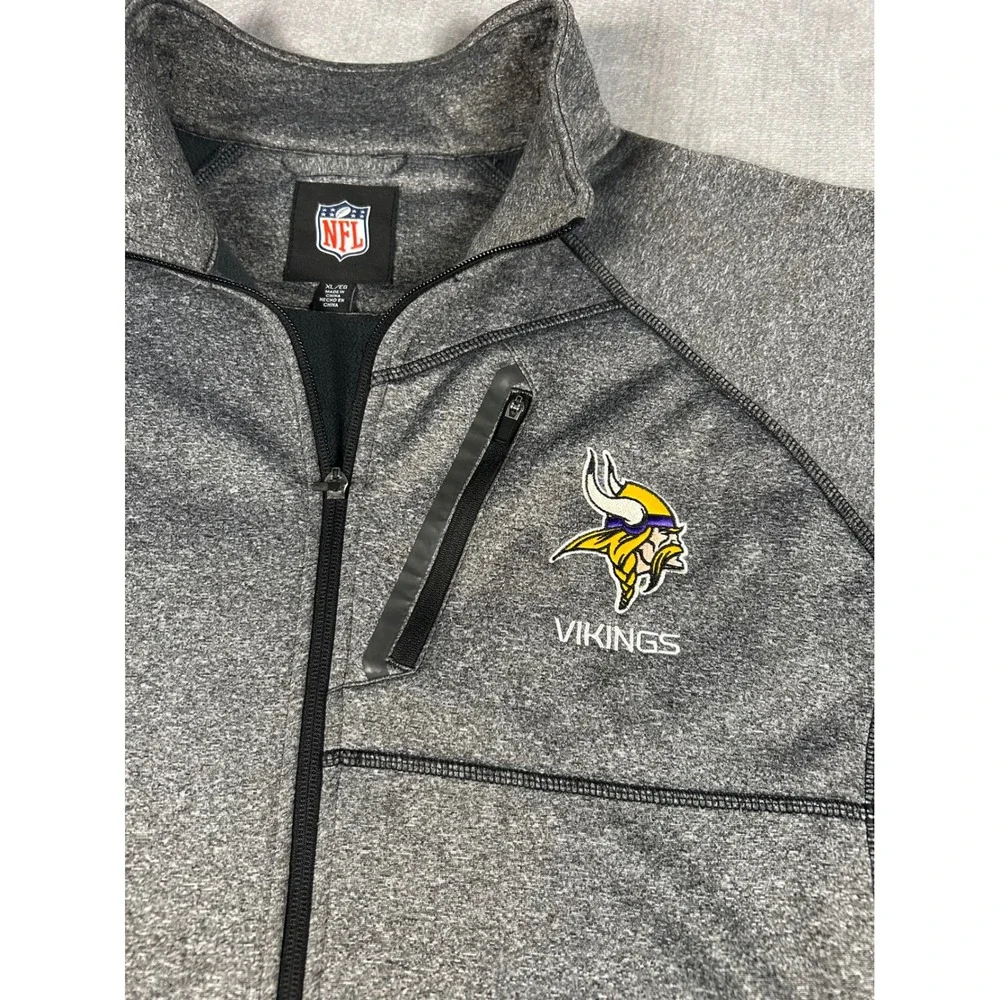 NFL Minnesota Vikings Full Zip Jacket Mens XL Gray Fleece Lined Performance Coat
